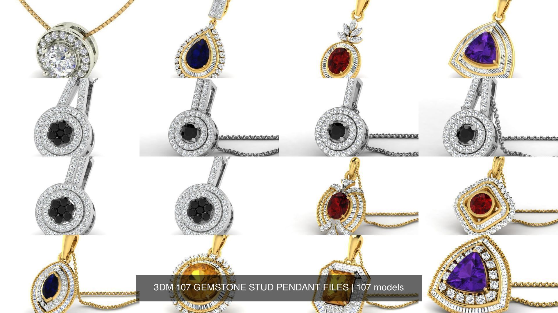 3DM 107 GEMSTONE STUD PENDANT FILES 3D Model Collection_5
