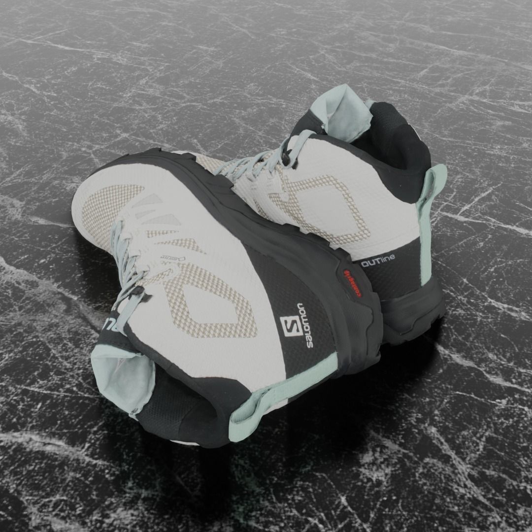 SALOMON OUTLINE GTX 3D BOOTS -WHITE - BLACK Low-poly 3D model_5