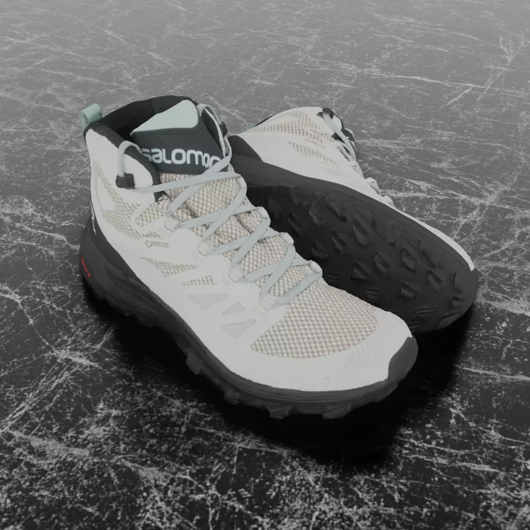 SALOMON OUTLINE GTX 3D BOOTS -WHITE - BLACK Low-poly 3D model_0