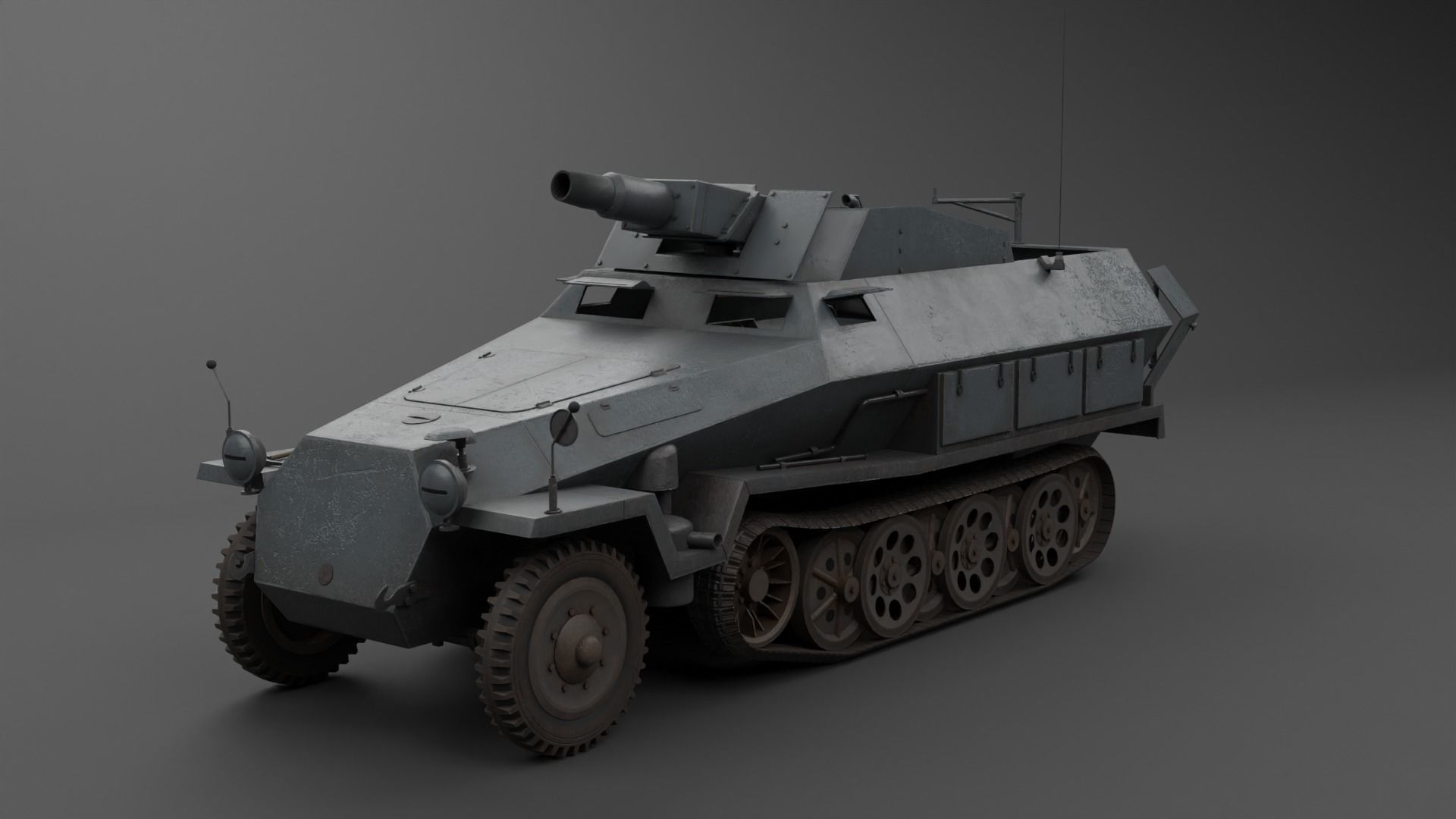 SdKfz 251-9 Stummel Infantry Support Vehicle Low-poly 3D model_8