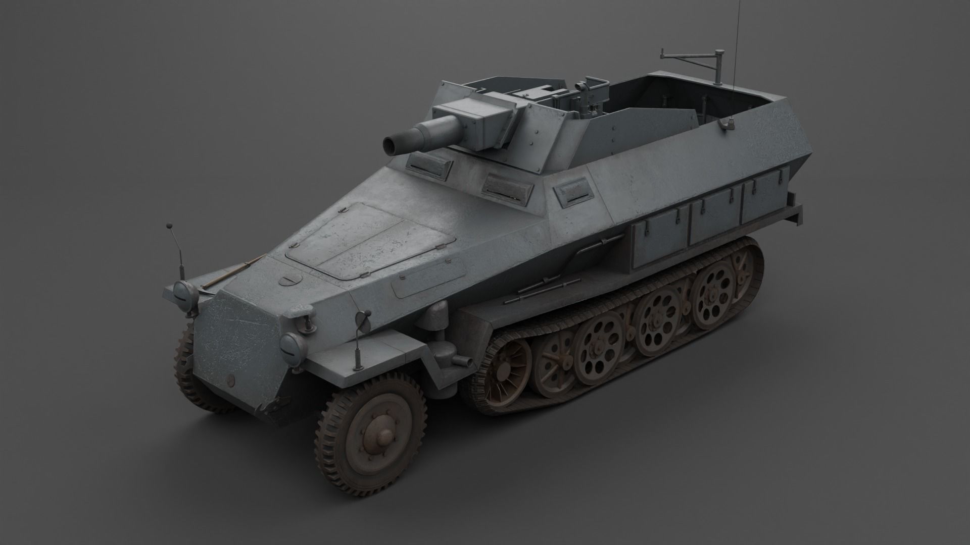 SdKfz 251-9 Stummel Infantry Support Vehicle Low-poly 3D model_2