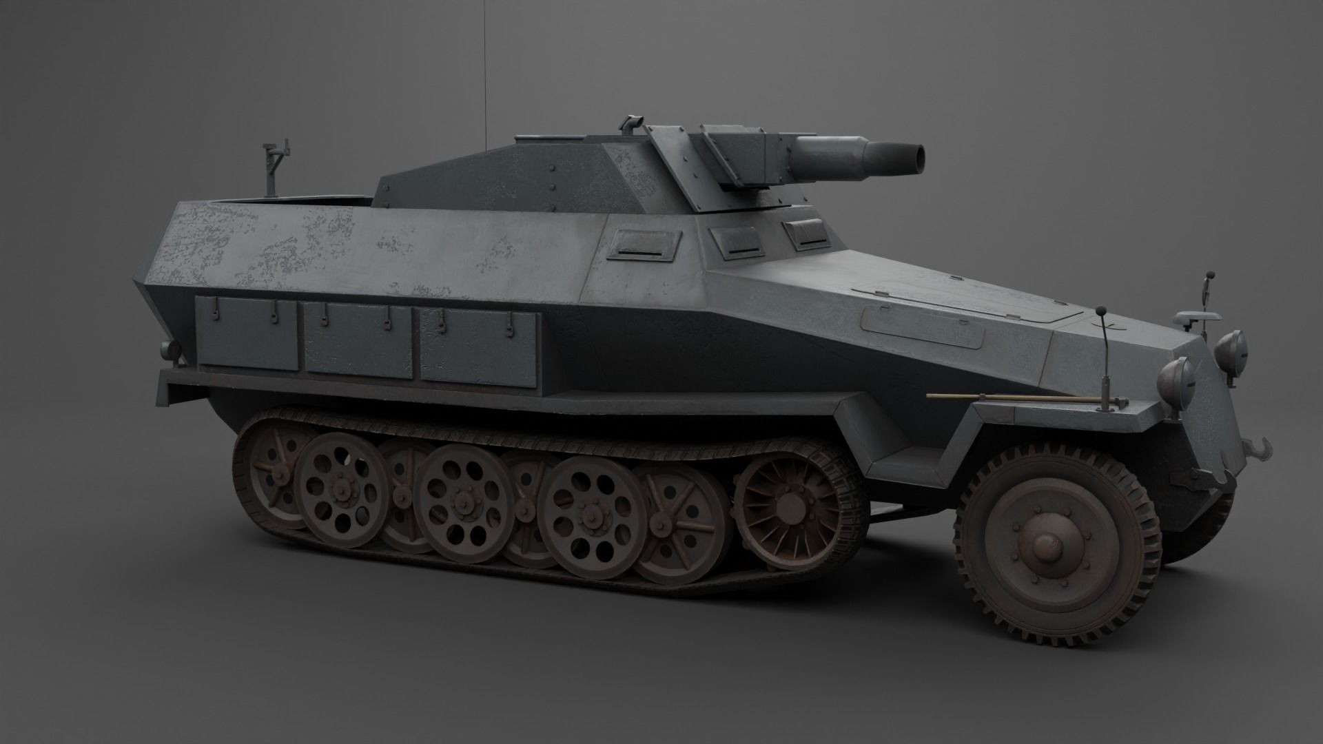 SdKfz 251-9 Stummel Infantry Support Vehicle Low-poly 3D model_17