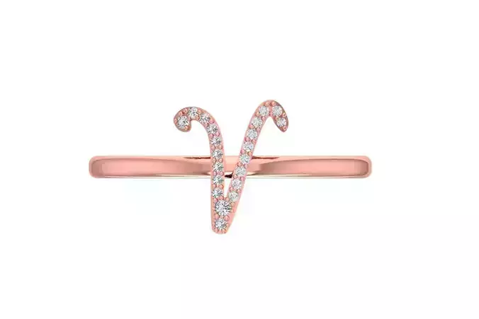 Initial V Alphabet Ring 3dm STL OBJ FBX Render Details