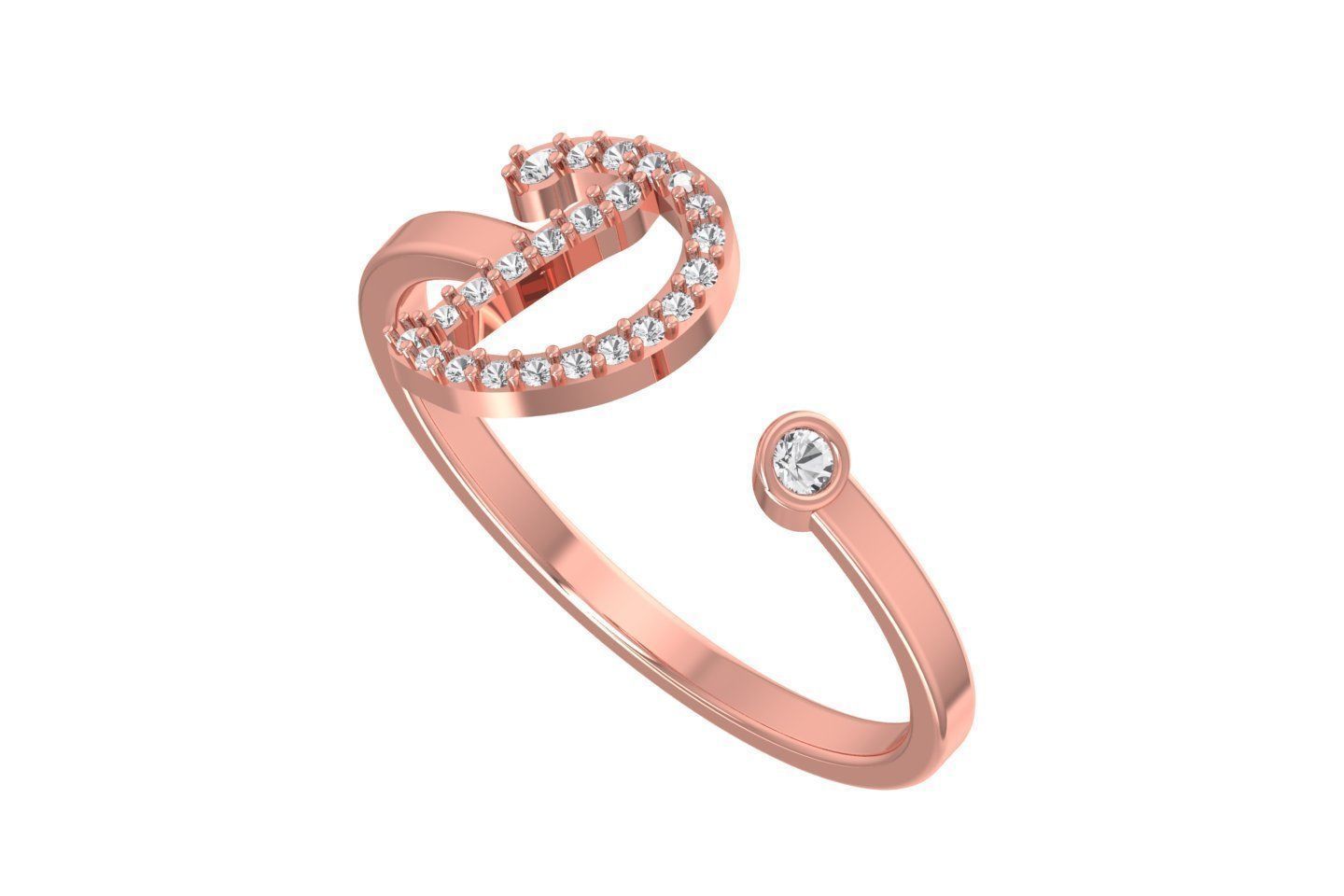 D Alphabet Open End Ring 3dm STL OBJ FBX Render Details 3D print model_1