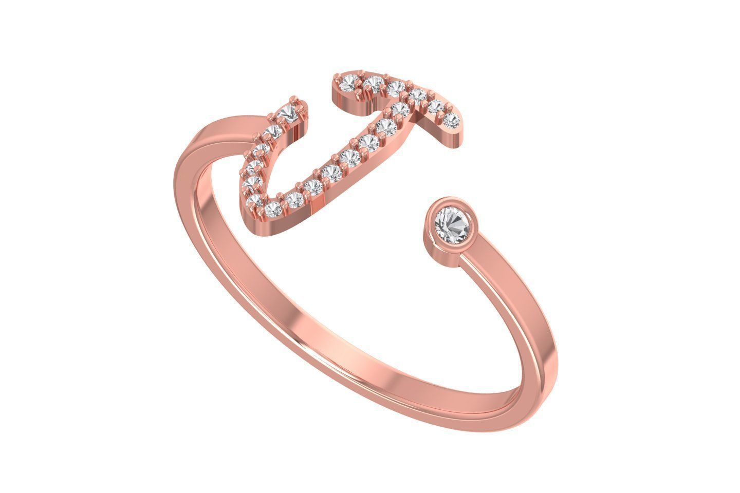 J Alphabet Open End Ring 3dm STL OBJ FBX Render Details 3D print model_1