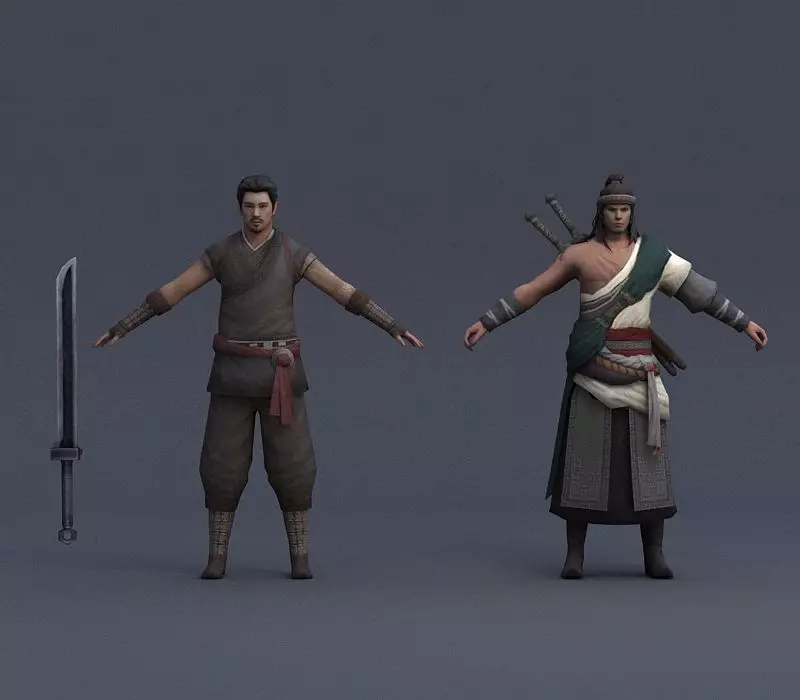 Ancient Asians people warrior swordsman Low-poly 3D model