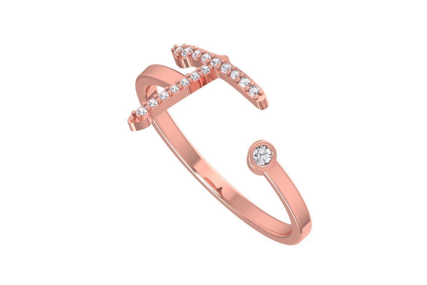 T Alphabet Open End Ring 3dm STL OBJ FBX Render Details 3D print model