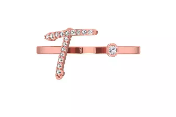 T Alphabet Open End Ring 3dm STL OBJ FBX Render Details