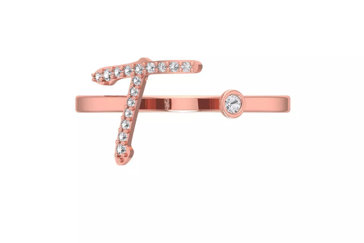 T Alphabet Open End Ring 3dm STL OBJ FBX Render Details 3D print model