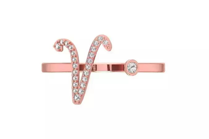 V Alphabet Open End Ring 3dm STL OBJ FBX Render Details