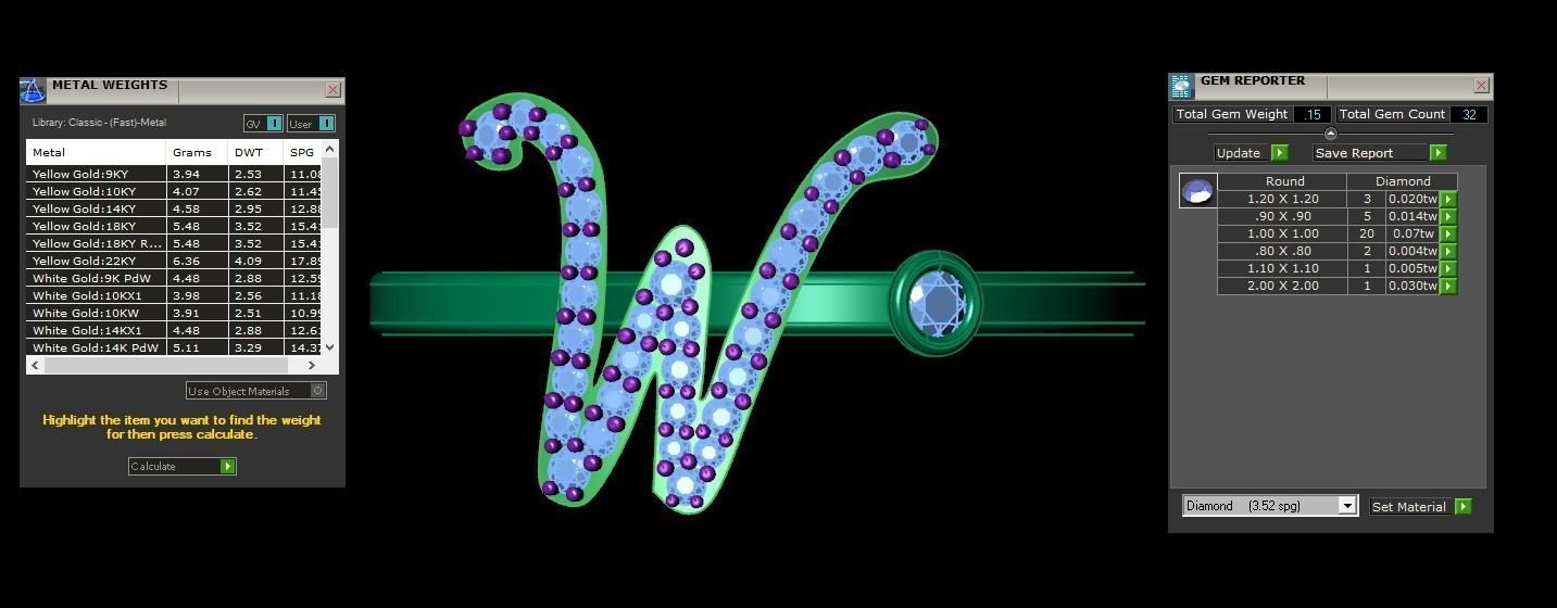 W Alphabet Open End Ring 3dm STL OBJ FBX Render Details 3D print model_3