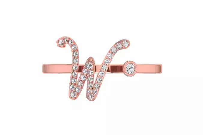 W Alphabet Open End Ring 3dm STL OBJ FBX Render Details