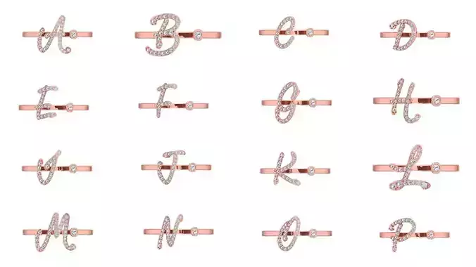 A to Z Alphabet Open End Ring 3dm STL OBJ FBX Details Collection