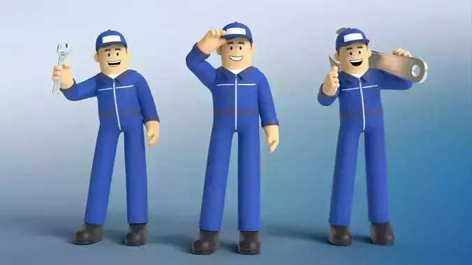 Minimal Mechanic Cartoon Character