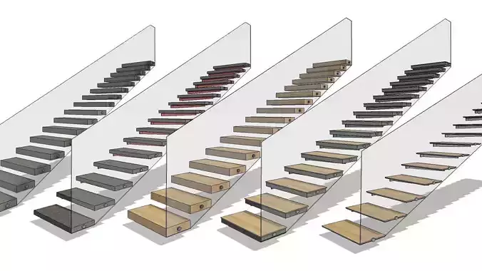 Floating Cantilever Wall Based Revit Staircase Family 3D model