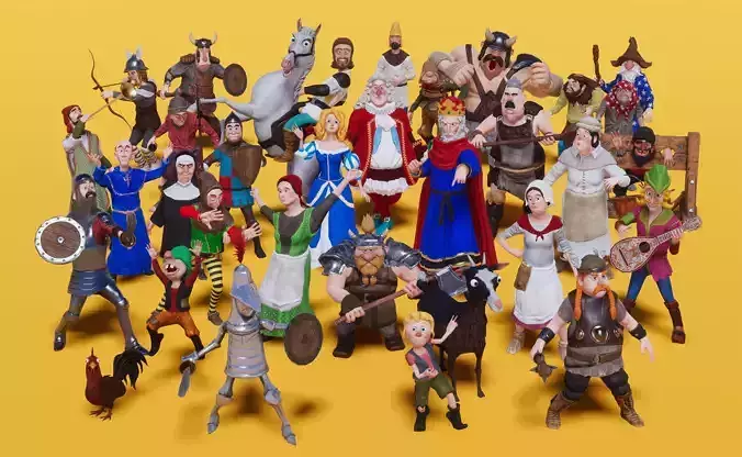 Medieval Stylized Characters - Full Low-poly 3D model