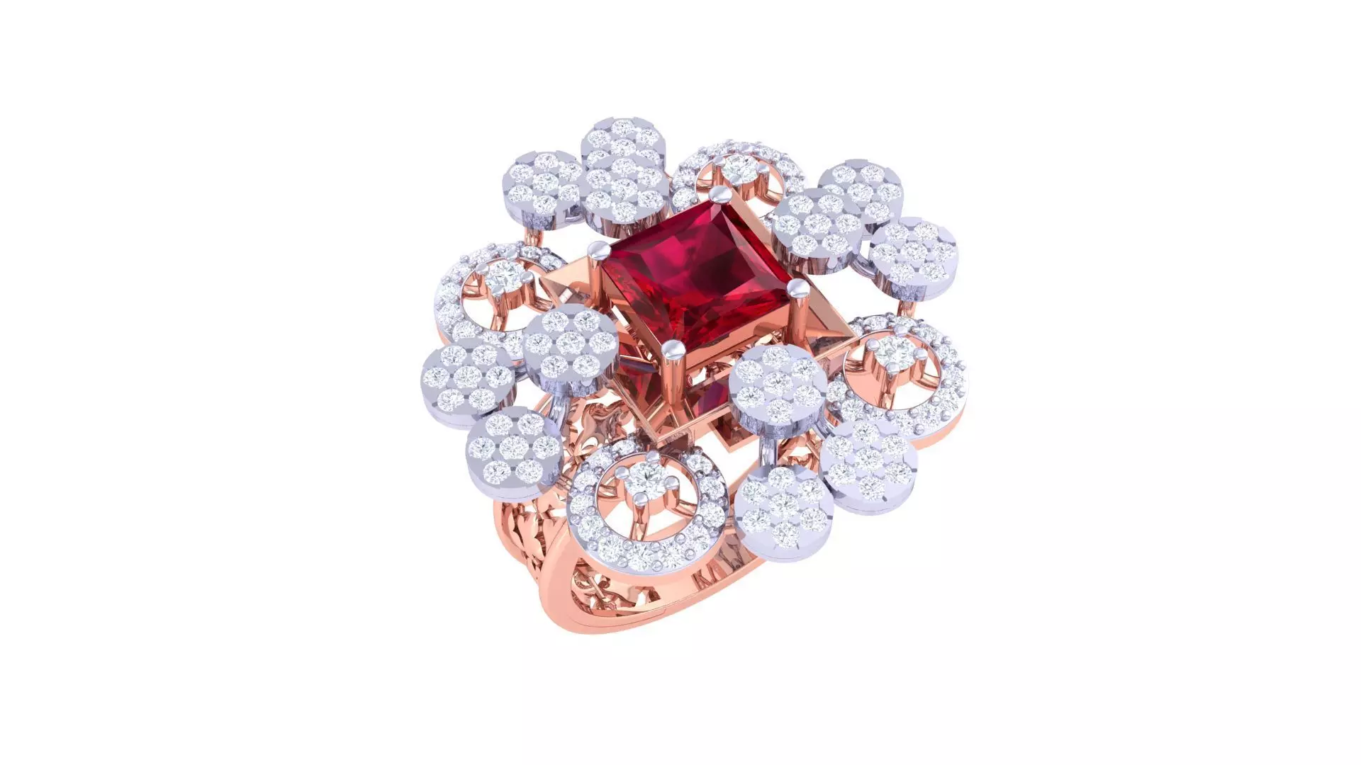 Flower High Jewelry Diamond Cocktail Ring 3dm stl obj 3D print model