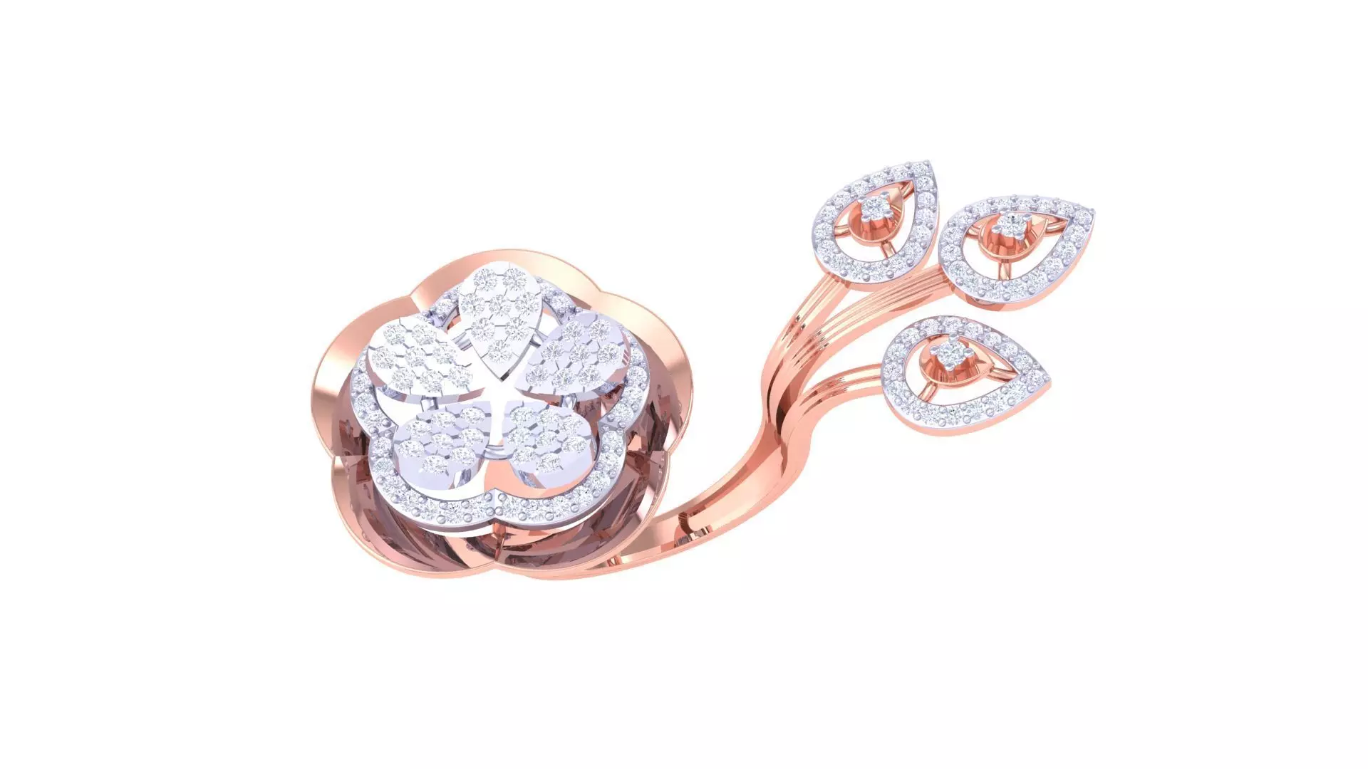 Flower High Jewelry Diamond Cocktail Ring 3dm stl obj 3D print model