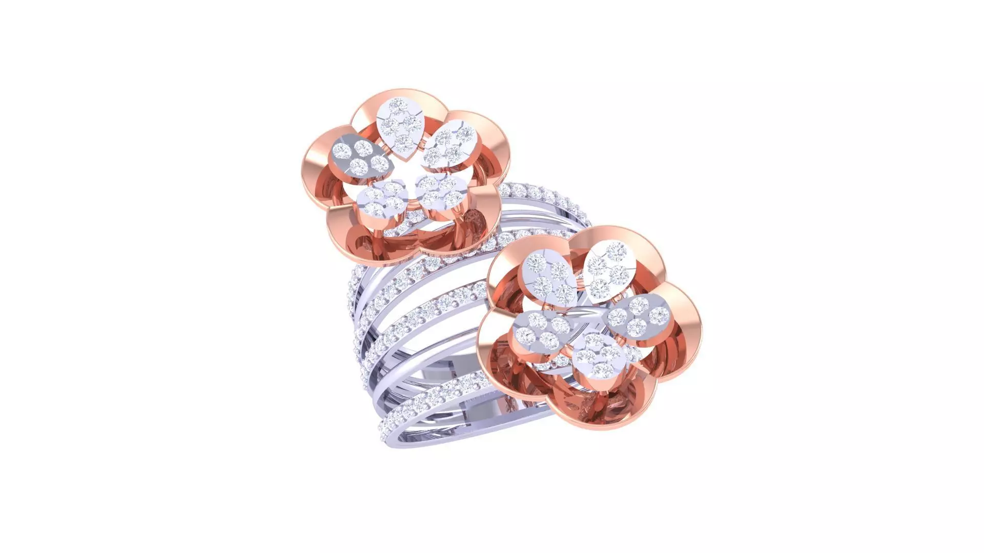 Flower High Jewelry Diamond Cocktail Ring 3dm stl obj 3D print model