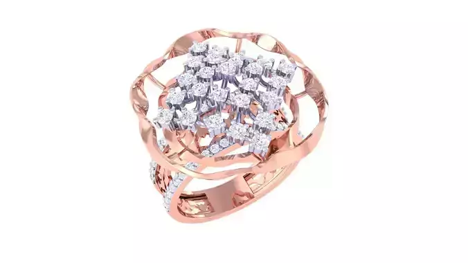 Flower High Jewelry Diamond Cocktail Ring 3dm stl obj