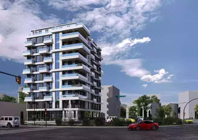 10-story apartment 3D model in 3D Max file format 3D model