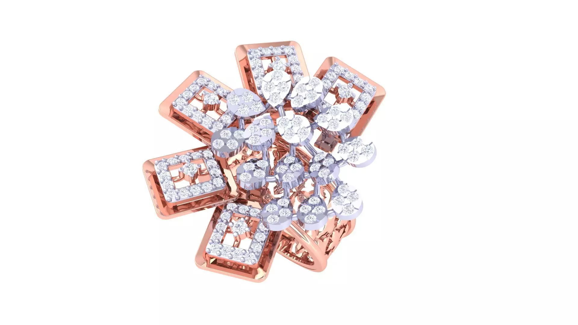 Flower High Jewelry Diamond Cocktail Ring 3dm stl obj 3D print model