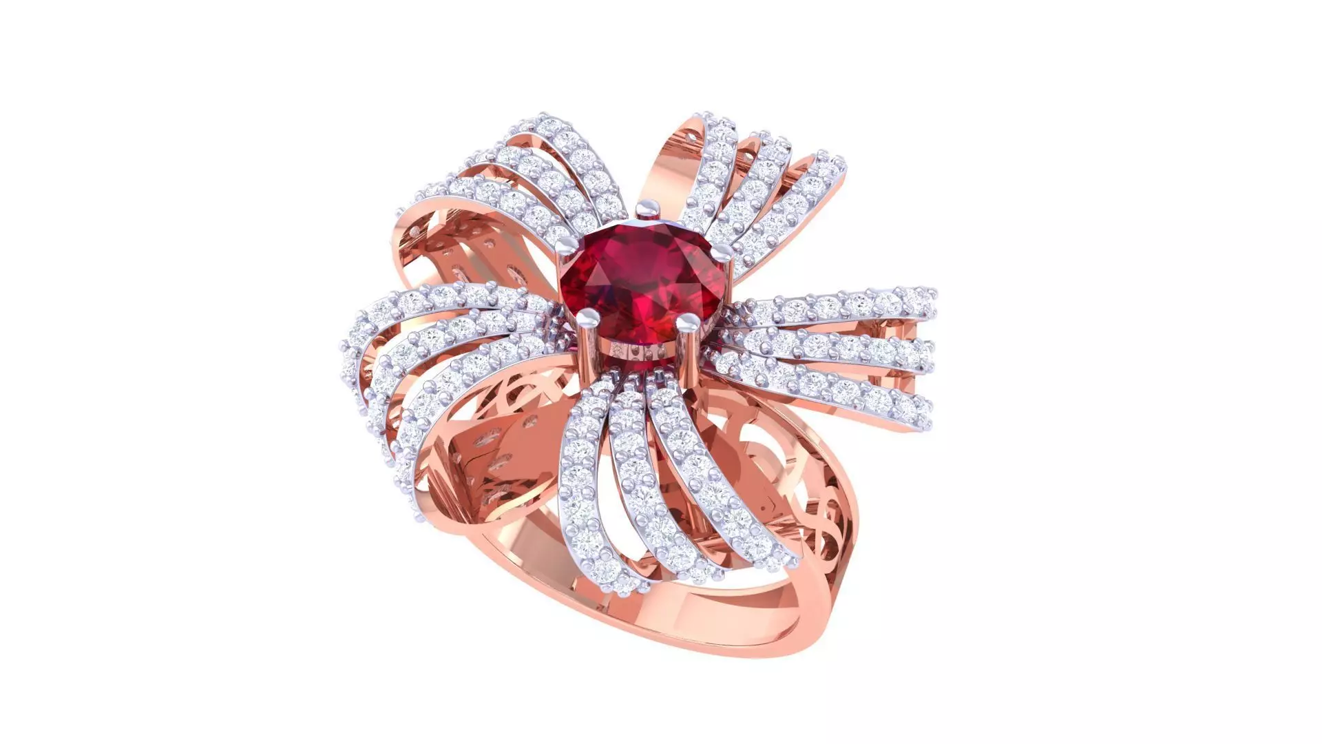 Flower High Jewelry Diamond Cocktail Ring 3dm stl obj 3D print model