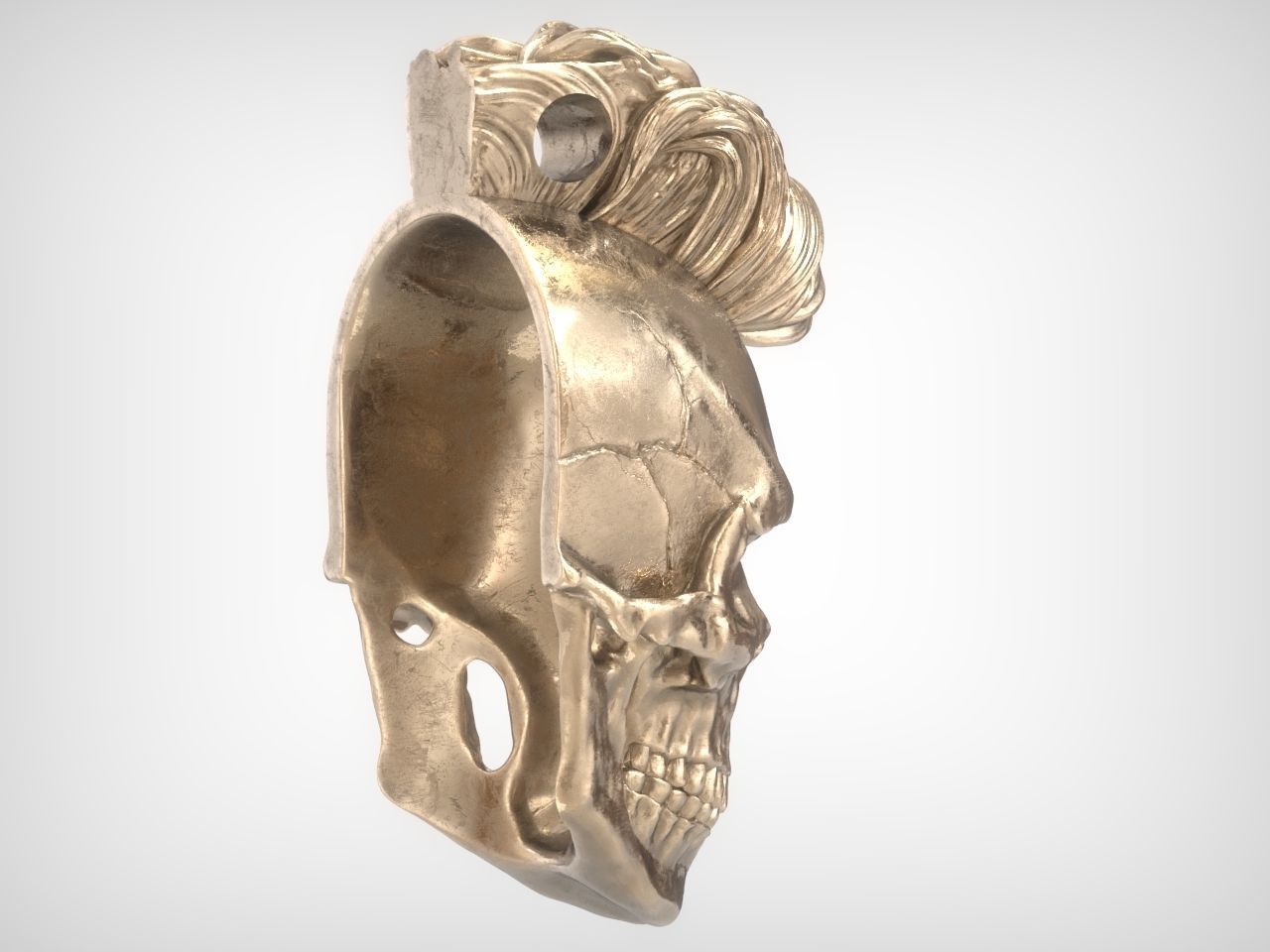 Mohawk Human Skull Pendant 3D print model_17