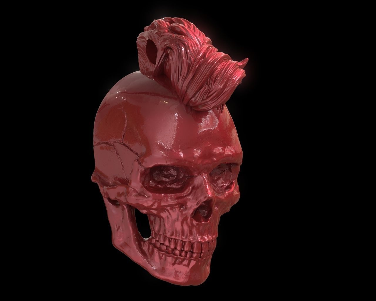 Mohawk Human Skull Pendant 3D print model_27