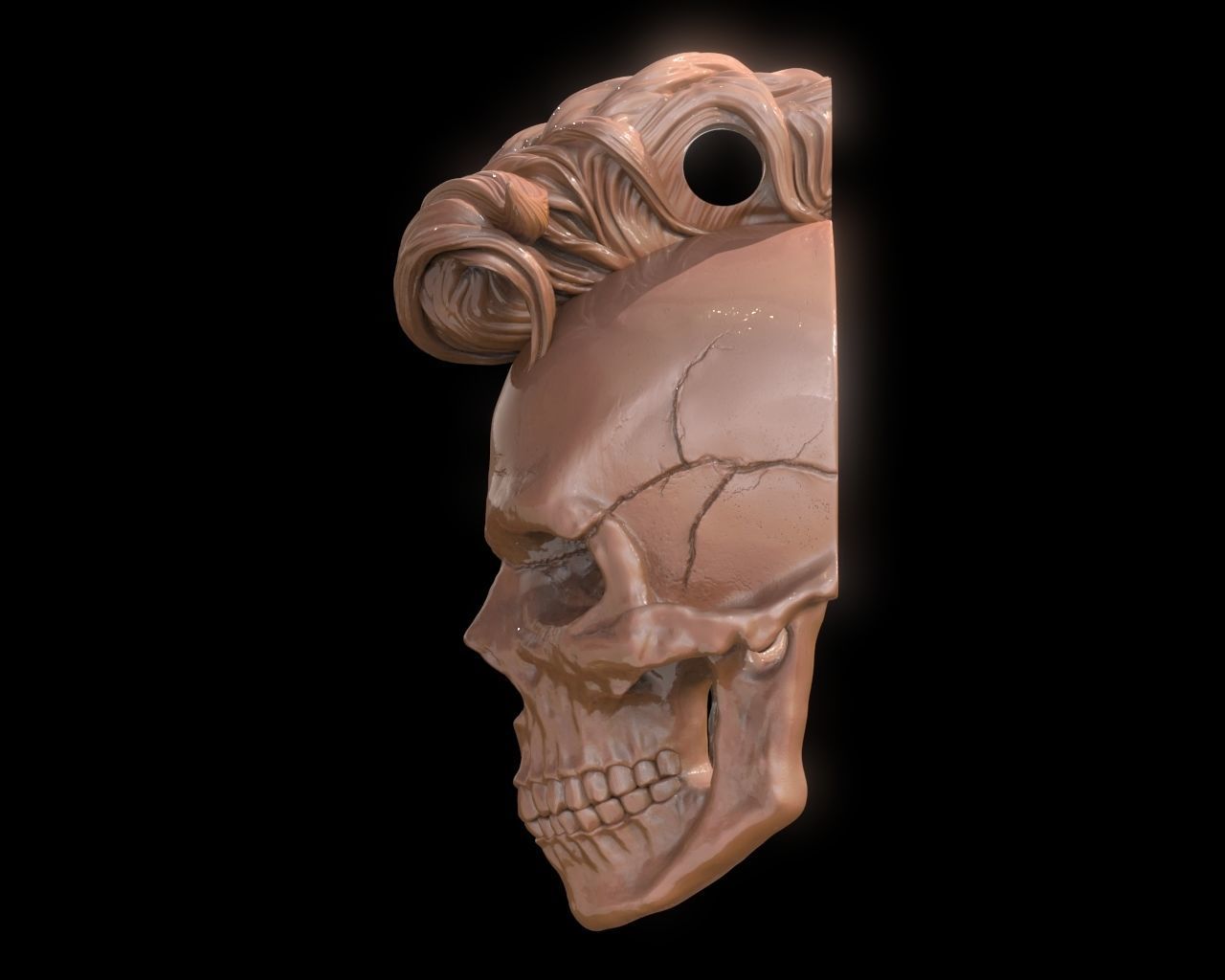 Mohawk Human Skull Pendant 3D print model_4