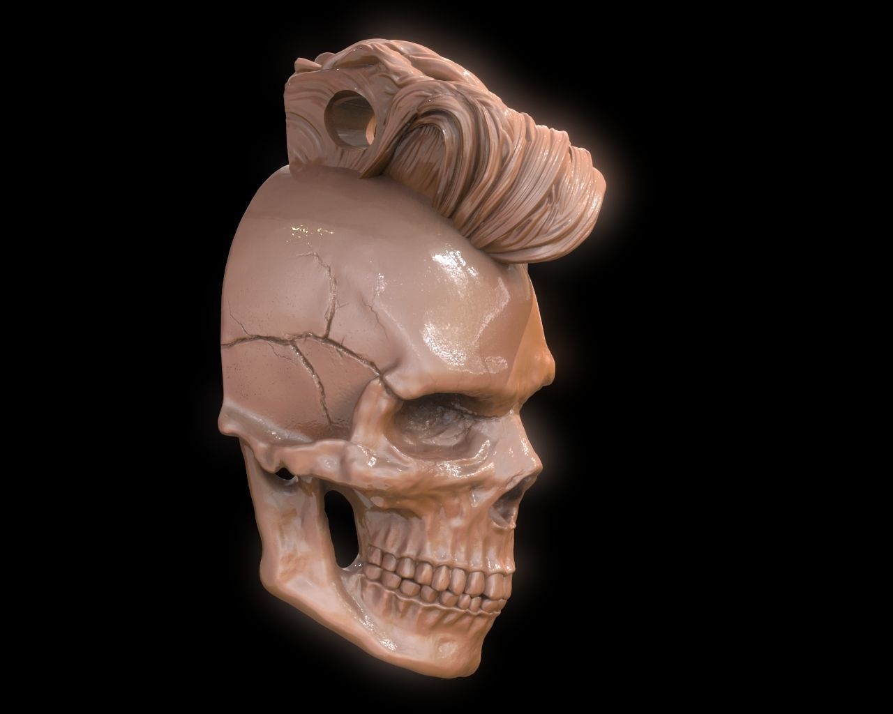 Mohawk Human Skull Pendant 3D print model_6