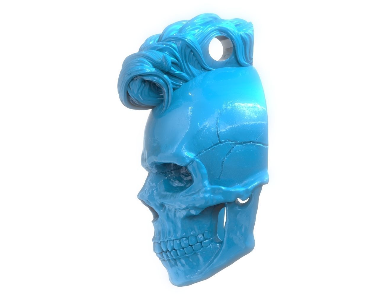 Mohawk Human Skull Pendant 3D print model_23
