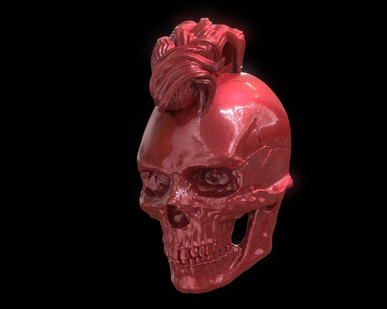 Mohawk Human Skull Pendant 3D print model_26