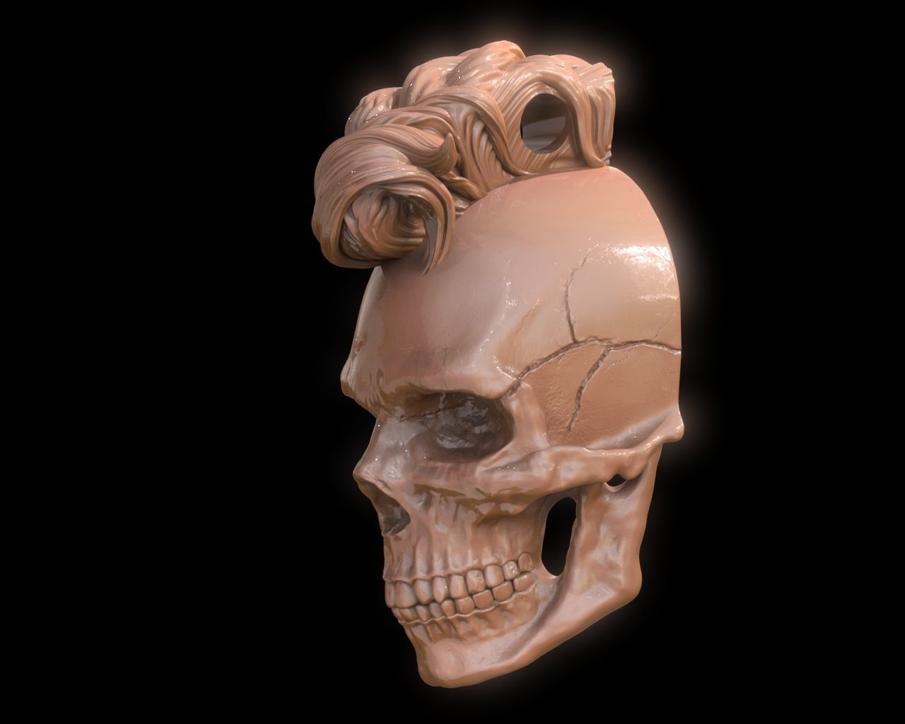 Mohawk Human Skull Pendant 3D print model_3