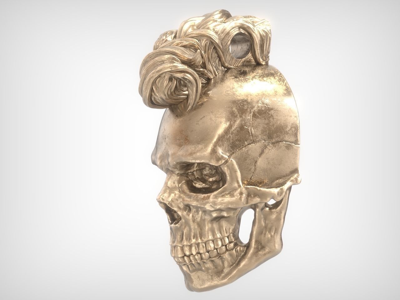 Mohawk Human Skull Pendant 3D print model_12