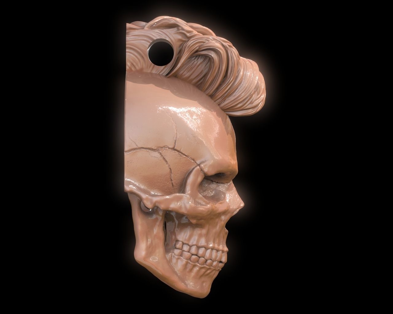 Mohawk Human Skull Pendant 3D print model_7