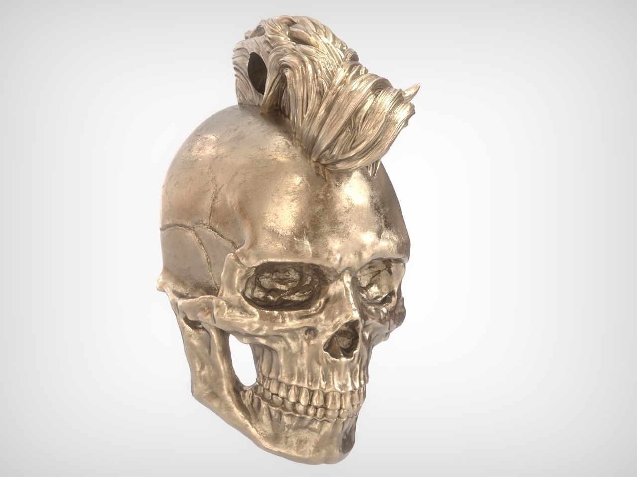 Mohawk Human Skull Pendant 3D print model_19