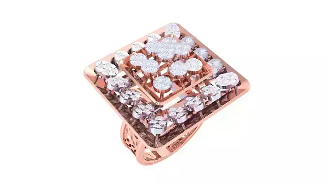 Flower High Jewelry Diamond Cocktail Ring 3dm stl obj