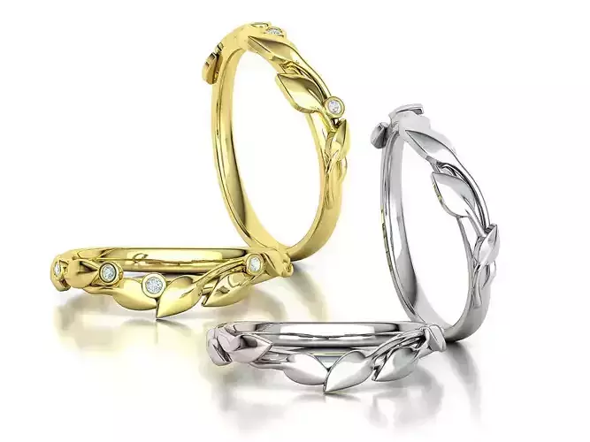 Leaves Wedding Band Stackable Ring TWO RINGS