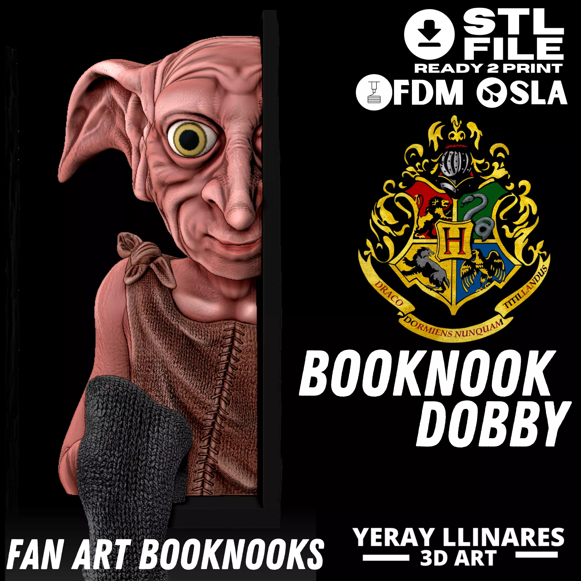 BOOK NOOK DOBBY DE HARRY POTTER UNIVERSE 3D print model_0