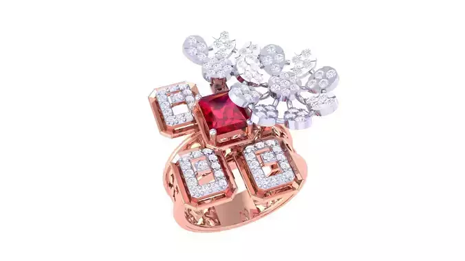 Flower High Jewelry Diamond Cocktail Ring 3dm stl obj