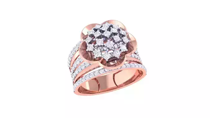 Flower High Jewelry Diamond Cocktail Ring 3dm stl obj