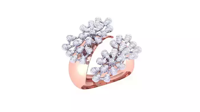 Flower High Jewelry Diamond Cocktail Ring 3dm stl obj