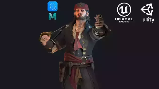 Pirate Captain Low-poly 3D model