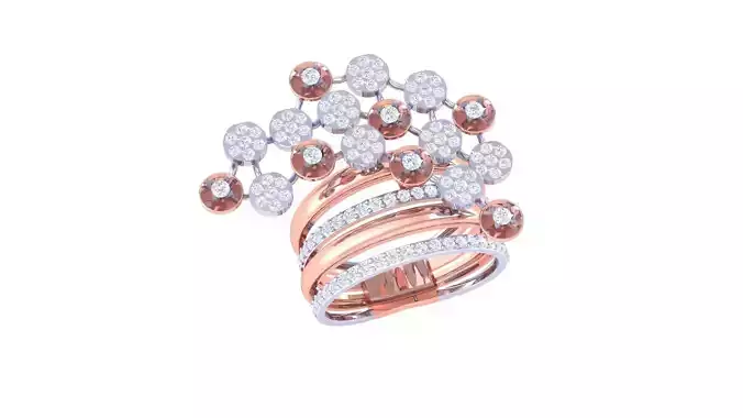 Flower High Jewelry Diamond Cocktail Ring 3dm stl obj