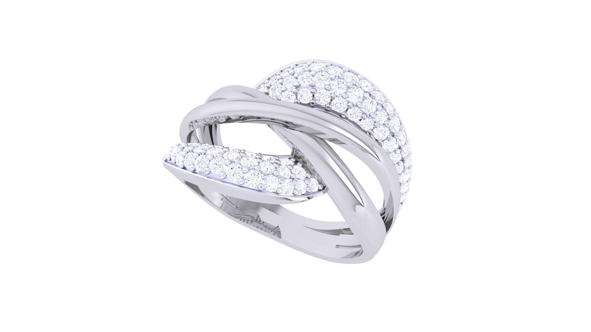 Wire High Jewelry Diamond Cocktail Ring 3dm stl obj 3D print model_5