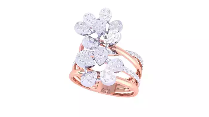 Flower High Jewelry Diamond Cocktail Ring 3dm stl obj