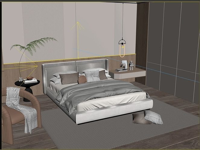 Cozy Bedroom interior scene 3D model 2