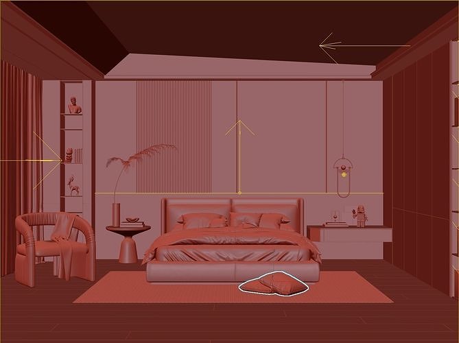 Cozy Bedroom interior scene 3D model 4