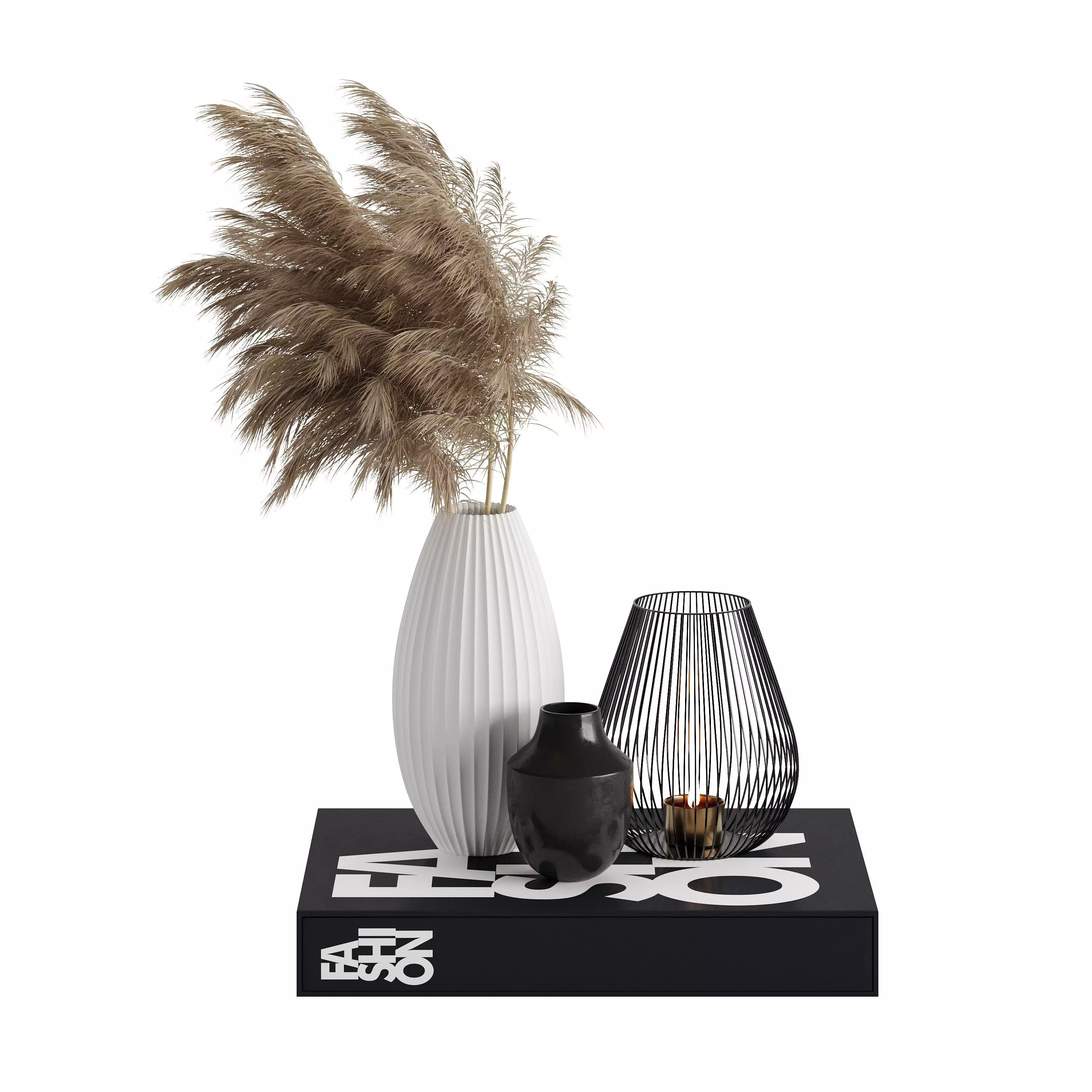 Decorative Set - With Dried Flowers- Vase -Candle and Book 3D model